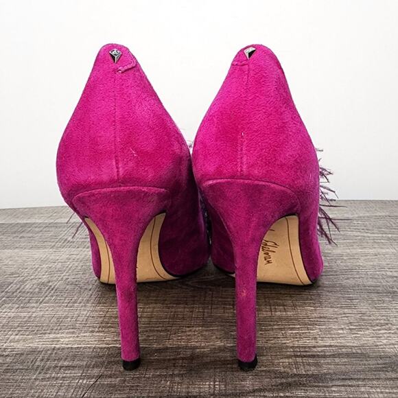 Sam Edelman Haide Feather Suede Leather Pom Pom Stiletto Pumps Heels Size 6 Glam - Picture 6 of 7